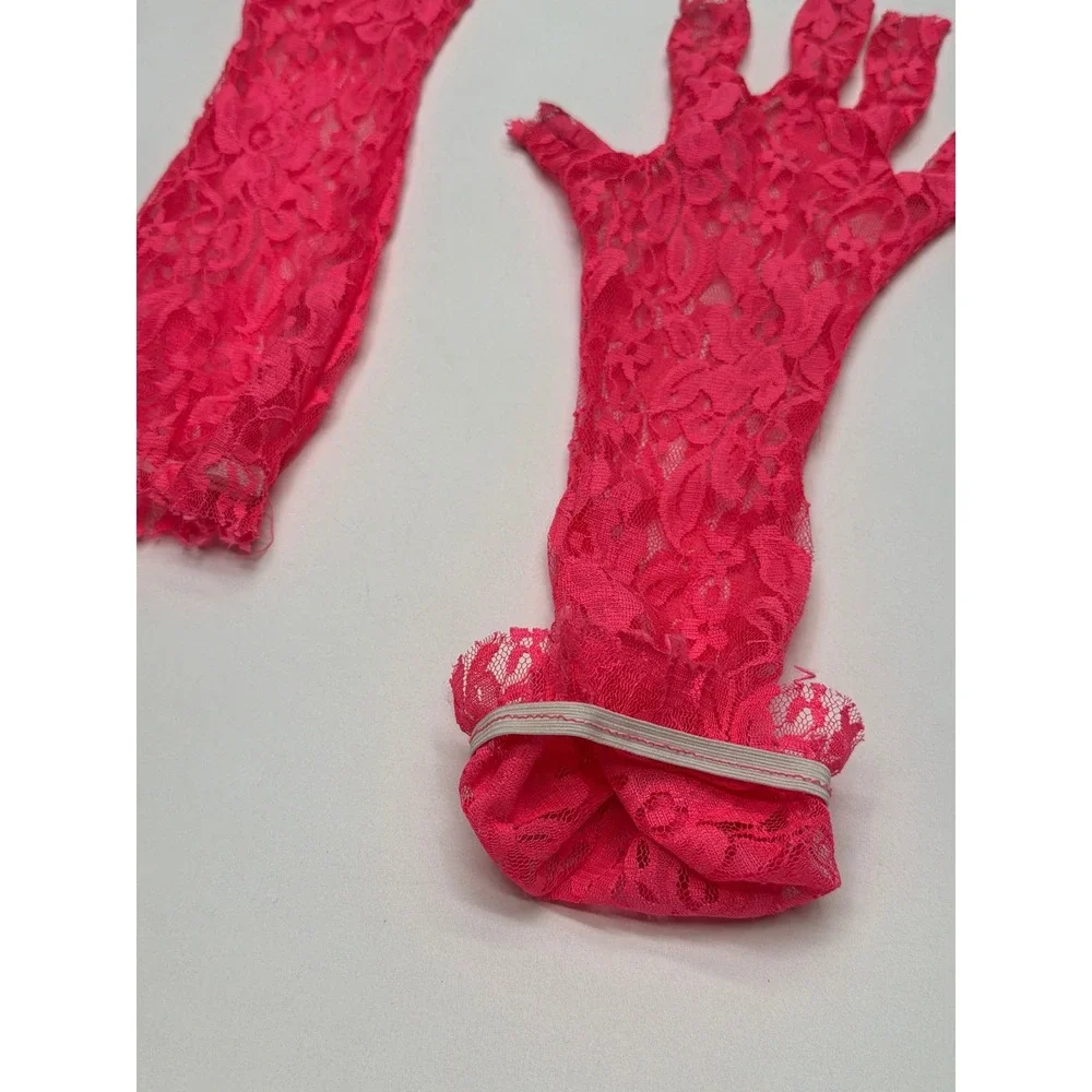 Women's Hot Pink Lace Fingerless Gloves Opera Evening‎ Party Costume Accessory